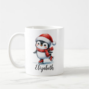 Schattigee Pinguïn Schaatsen Custom Red Christmas Koffiemok