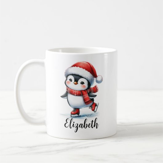 Schattigee Pinguïn Schaatsen Custom Red Christmas Koffiemok (Links)