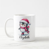 Schattigee Pinguïn Schaatsen Custom Roze Kerst Koffiemok (Links)