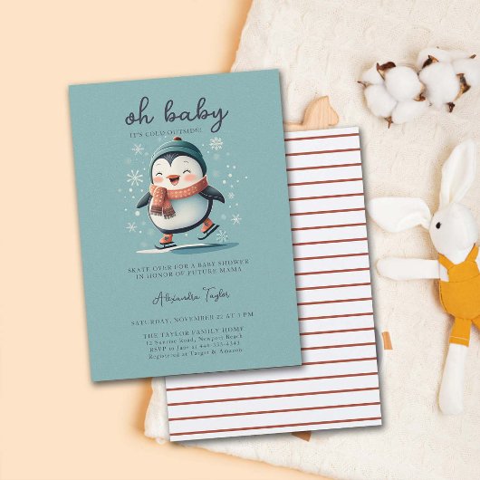 Schattigee Pinguïn Schaatsen Koud Buiten Zoet Baby Kaart