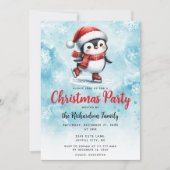 Schattigee Pinguïn Schaatser Blauw Rood Feestelijk Kaart (Voorkant)