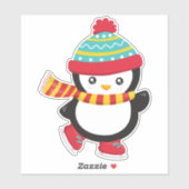 Schattigee pinguïn, schaatspinguïn, Pet, sjaal Sticker (Vel)