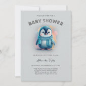 Schattigee Pinguïn Schattige Waterverf Jongen Baby Kaart (Voorkant)