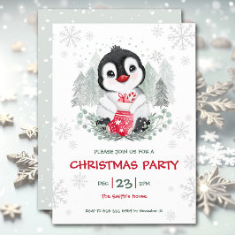 Schattigee Pinguïn Sneeuw Kerstfeest Uitnodiging