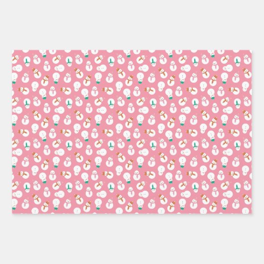 Schattigee Pinguïn & Sneeuwman Roze & Blauwgroen Inpakpapier Vel (Voorkant 3)