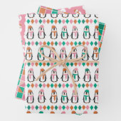 Schattigee Pinguïn & Sneeuwman Roze & Blauwgroen Inpakpapier Vel (In situ)