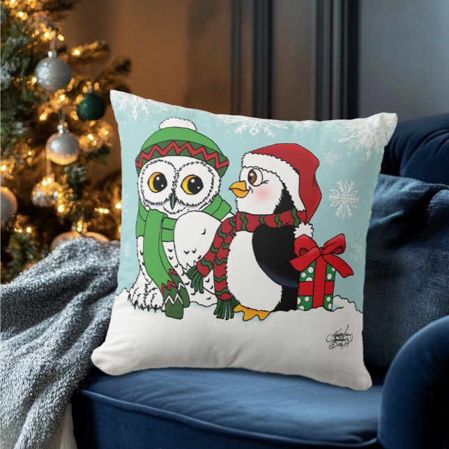 Schattigee Pinguïn Sneeuwuil Vriendschap Kussen (Creator heeft geüpload)