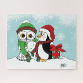 Schattigee Pinguïn Sneeuwuil Vriendschap Legpuzzel (Horizontaal)