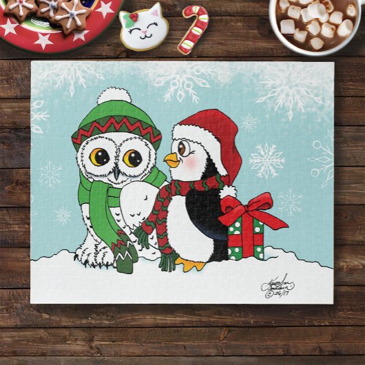 Schattigee Pinguïn Sneeuwuil Vriendschap Legpuzzel