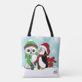 Schattigee Pinguïn Sneeuwuil Vriendschap Tote Bag (Achterkant)