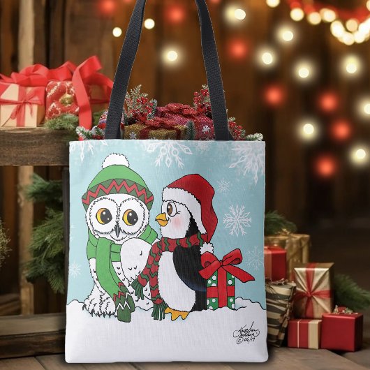 Schattigee Pinguïn Sneeuwuil Vriendschap Tote Bag