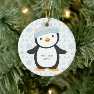 Schattigee Pinguïn Snowflake Jaar Naam Kerst Keramisch Ornament