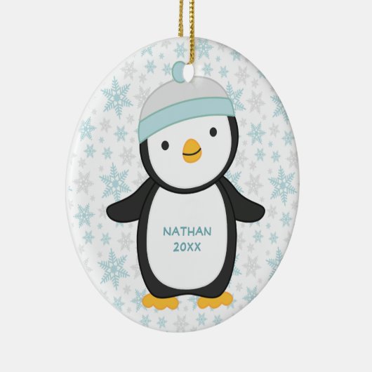 Schattigee Pinguïn Snowflake Jaar Naam Kerst Keramisch Ornament (Rechts)