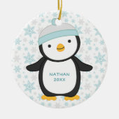 Schattigee Pinguïn Snowflake Jaar Naam Kerst Keramisch Ornament (Voorkant)