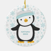 Schattigee Pinguïn Snowflake Jaar Naam Kerst Keramisch Ornament (Achterkant)