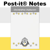 Schattigee pinguïn sterren naam kinder grijs geel post-it® notes