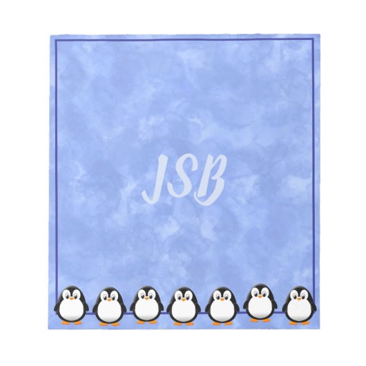 Schattigee Pinguïn Tekening Custom Waterverf Initi Notitieblok (Voorkant)