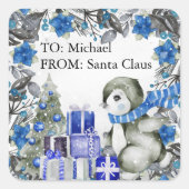 Schattigee pinguïn van Santa Kinder Kerst Vierkante Sticker (Voorkant)