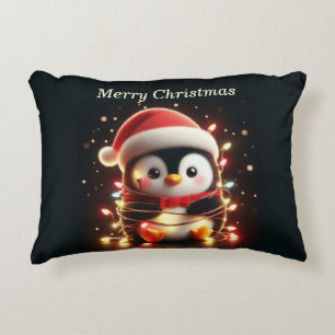 Schattigee pinguïn verpakt in kerstverlichting accent kussen