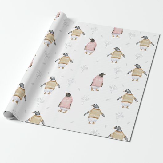 Schattigee Pinguïn Vogel Winter Trui Fun Animal Ar Cadeaupapier (Uitgerold)