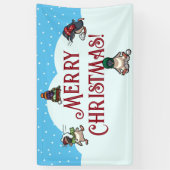 Schattigee pinguïn vrolijk kerstsneeuwbal gevecht spandoek (Verticaal)