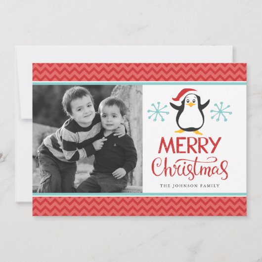Schattigee Pinguïn Vrolijke Kerstvakantie Fotokaar Feestdagenkaart (Voorkant)