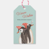 Schattigee Pinguïn Warm Wishes Kerst Gepersonalise Cadeaulabel (Voorkant)