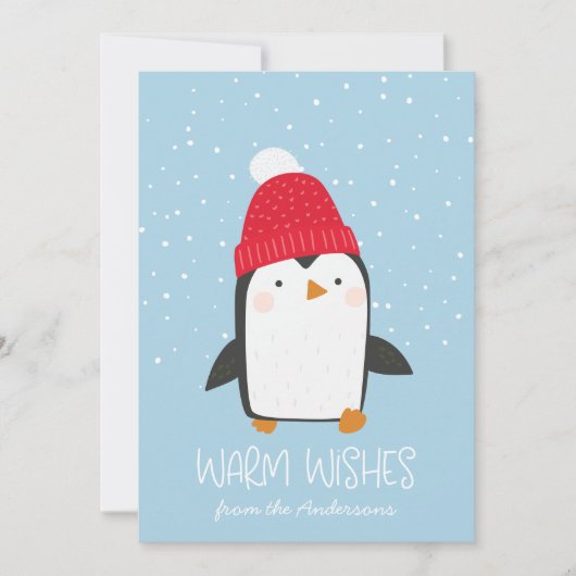 Schattigee Pinguïn Warm Wishes Non-Foto Feestdagenkaart (Voorkant)