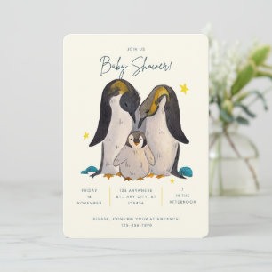 Schattigee Pinguin Waterverf Baby shower Uitnodigi Kaart