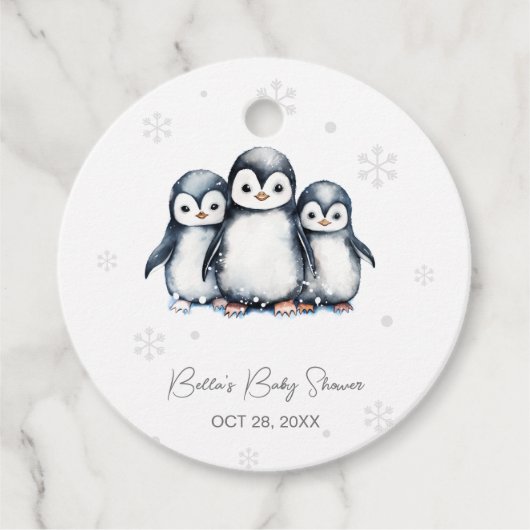 Schattigee Pinguïn Winter Baby shower Bedankjes Labels (Voorkant)