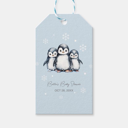 Schattigee Pinguïn Winter Baby shower Cadeaulabel (Voorkant)