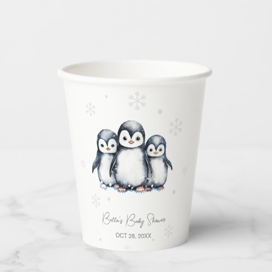 Schattigee Pinguïn Winter Baby shower Papieren Bekers (Voorkant)