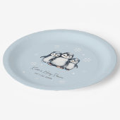 Schattigee Pinguïn Winter Baby shower Papieren Bordje (Gekanteld)