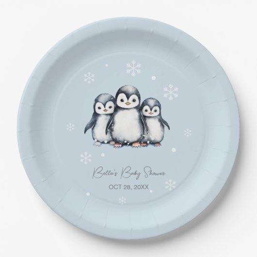 Schattigee Pinguïn Winter Baby shower Papieren Bordje (Voorkant)