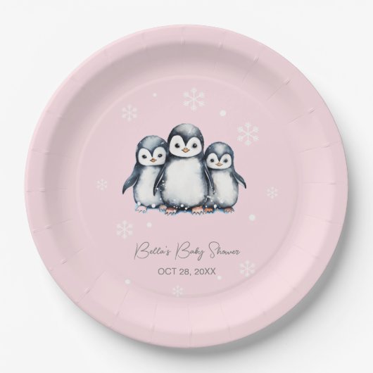 Schattigee Pinguïn Winter Baby shower Papieren Bordje (Voorkant)