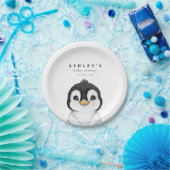 Schattigee Pinguïn Winter Baby shower Papieren Bordje (Feest)