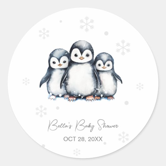 Schattigee Pinguïn Winter Baby shower Ronde Sticker (Voorkant)