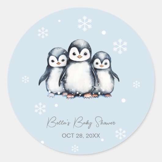 Schattigee Pinguïn Winter Baby shower Ronde Sticker (Voorkant)