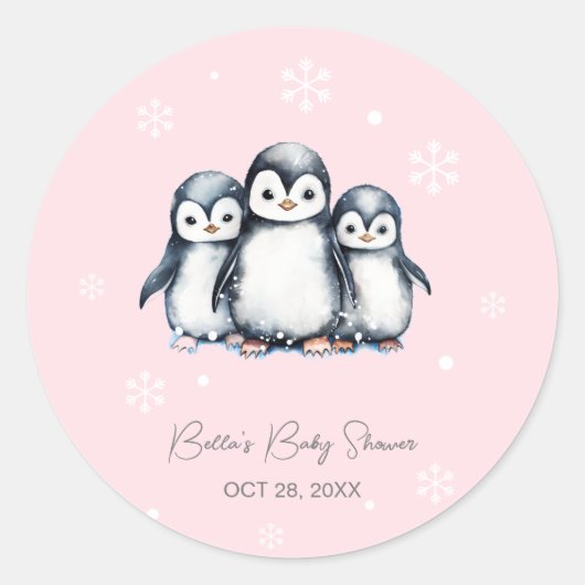 Schattigee Pinguïn Winter Baby shower Ronde Sticker (Voorkant)
