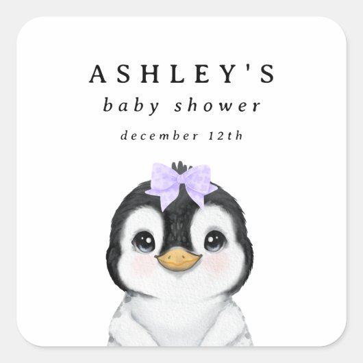 Schattigee Pinguïn Winter Baby shower Vierkante Sticker (Voorkant)