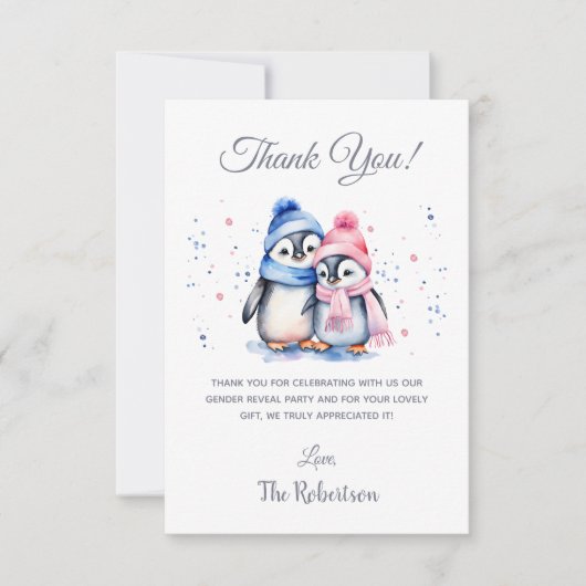 Schattigee Pinguïn Winter Dier Geslacht Onthullen  Bedankkaart (Voorkant)