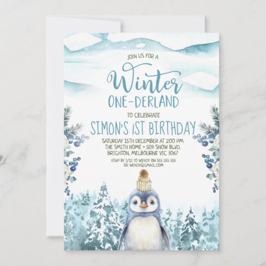 Schattigee Pinguïn Winter Onederland Verjaardag Kaart (Voorkant)