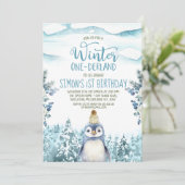 Schattigee Pinguïn Winter Onederland Verjaardag Kaart (Staand voorkant)