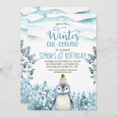 Schattigee Pinguïn Winter Onederland Verjaardag Kaart (Voorkant / Achterkant)