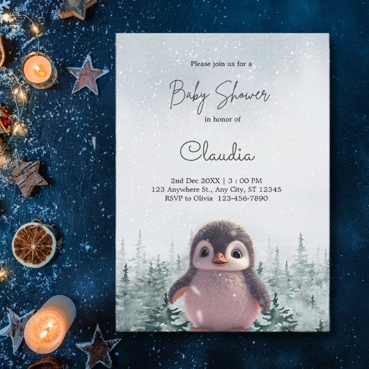 Schattigee Pinguïn Winter Sneeuw Baby shower Water Kaart