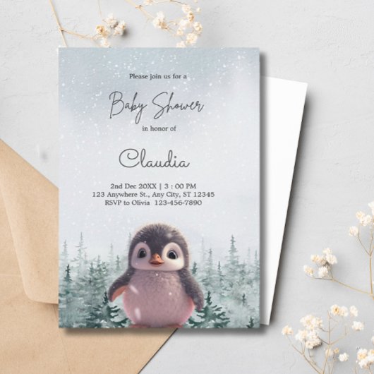Schattigee Pinguïn Winter Sneeuw Baby shower Water Kaart