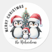 Schattigee pinguïns aangepaste familienaam vrolijk ronde sticker (Voorkant)