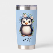 Schattigee pinguïns blauw aangepaste naam & Initia Geïsoleerde Drinkbeker (Achterkant)