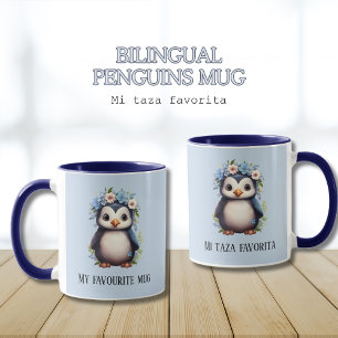 Schattigee pinguïns blauw aangepaste tweetalige sp mok