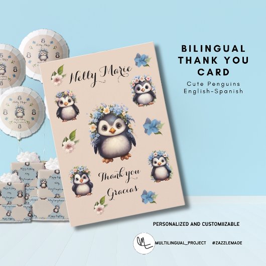Schattigee Pinguïns Dank u Gracias Kaart